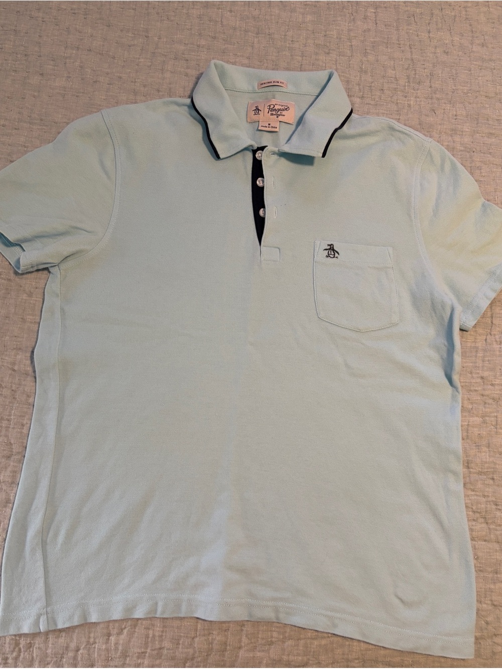 Original Penguin Men’s Light Blue Polo with Navy Contrast Trim